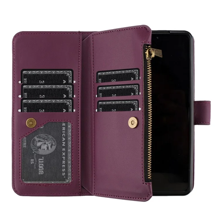 BINFEN COLOR Для чехла Samsung Galaxy Z Fold6 5G Zipper PU Leather Wallet Phone Cover - Тёмно-фиолетовый