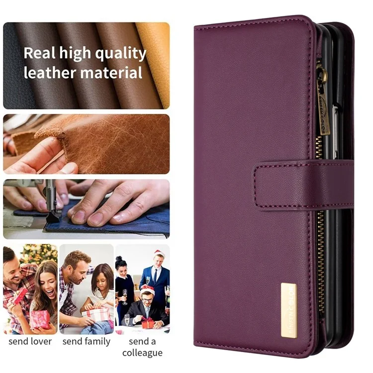 BINFEN COLOR Для чехла Samsung Galaxy Z Fold6 5G Zipper PU Leather Wallet Phone Cover - Тёмно-фиолетовый