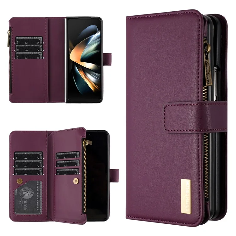 BINFEN COLOR Для чехла Samsung Galaxy Z Fold6 5G Zipper PU Leather Wallet Phone Cover - Тёмно-фиолетовый