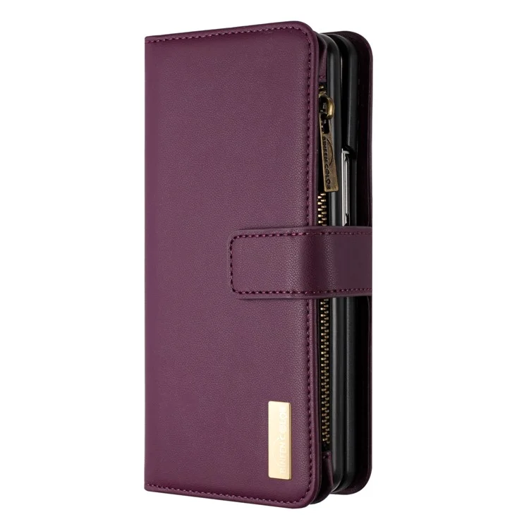 BINFEN COLOR Для чехла Samsung Galaxy Z Fold6 5G Zipper PU Leather Wallet Phone Cover - Тёмно-фиолетовый