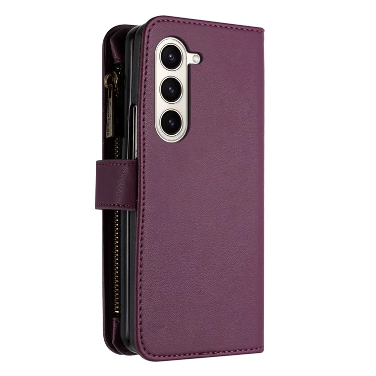 BINFEN COLOR Для чехла Samsung Galaxy Z Fold6 5G Zipper PU Leather Wallet Phone Cover - Тёмно-фиолетовый