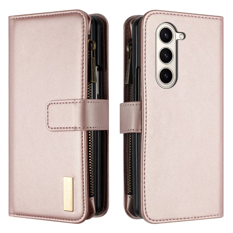 BINFEN COLOR для Samsung Galaxy Z Fold6 5G Чехол-книжка из искусственной кожи на молнии с отделением для денег - Золотой