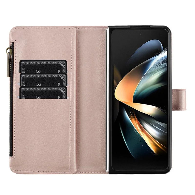 BINFEN COLOR для Samsung Galaxy Z Fold6 5G Чехол-книжка из искусственной кожи на молнии с отделением для денег - Золотой
