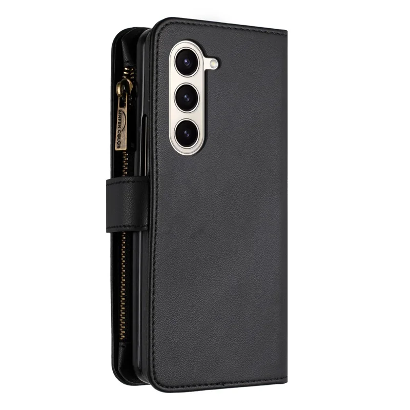 BINFEN COLOR For Samsung Galaxy Z Fold6 5G Case Zipper PU Leather Wallet Phone Cover - Black