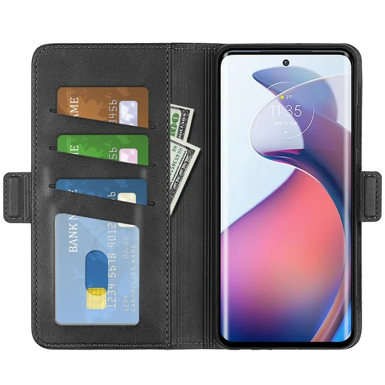 Para Motorola Moto S30 Pro 5G Caja de Teléfono de Protección Completa Texturado PU Cuero Dual Magnético Magnético Folio Flip Soport Cover Cover de Billetera - Negro
