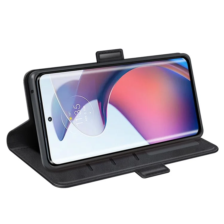 Para Motorola Moto S30 Pro 5G Caja de Teléfono de Protección Completa Texturado PU Cuero Dual Magnético Magnético Folio Flip Soport Cover Cover de Billetera - Negro