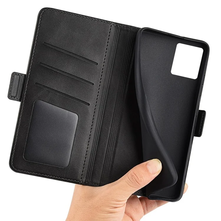 Para Motorola Moto S30 Pro 5G Caja de Teléfono de Protección Completa Texturado PU Cuero Dual Magnético Magnético Folio Flip Soport Cover Cover de Billetera - Negro