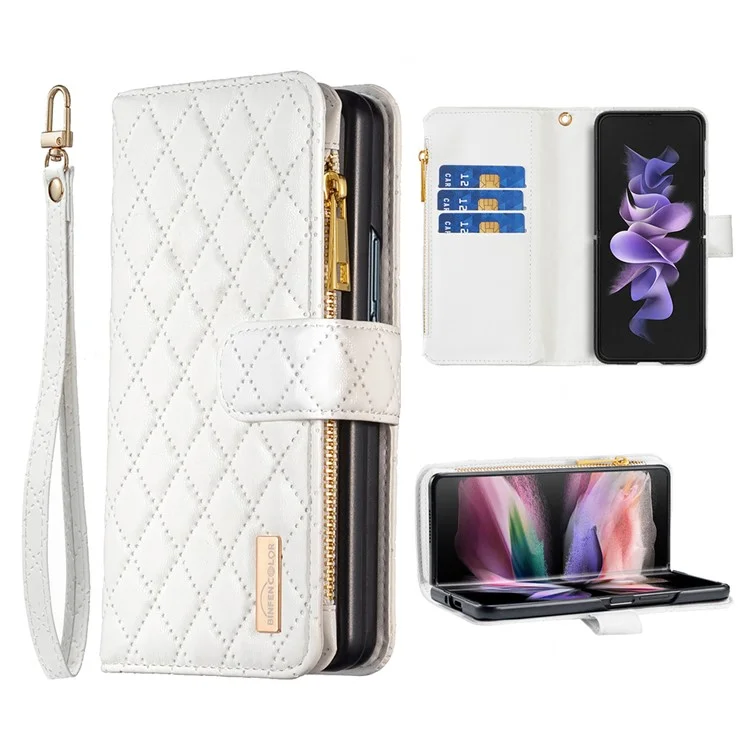 BINFEN COLOR Para Samsung Galaxy Z Fold6 5G Funda de Piel de PU con Bolsillo con Cremallera - Blanco