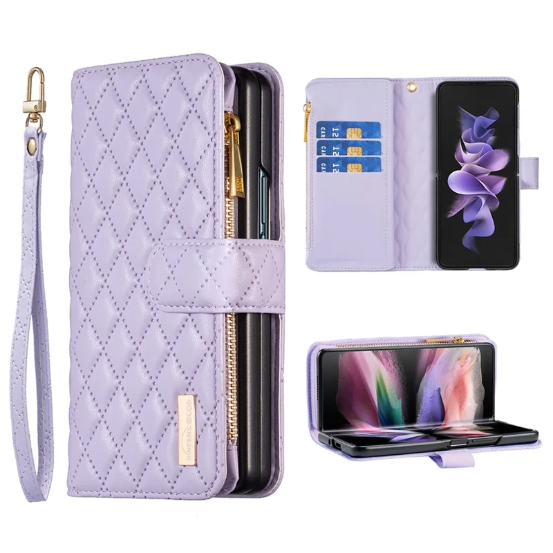 BINFEN COLOR Para Caso Samsung Galaxy Z Fold6 5G PU Leather Zipper Pocket Phone Cover - Roxo