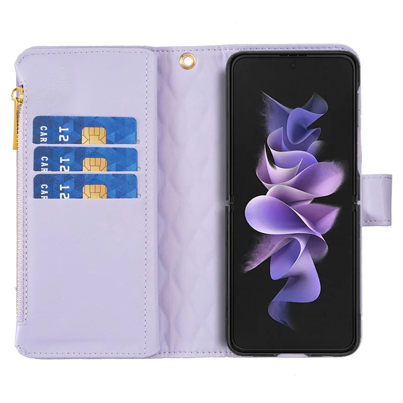 BINFEN COLOR Para Caso Samsung Galaxy Z Fold6 5G PU Leather Zipper Pocket Phone Cover - Roxo