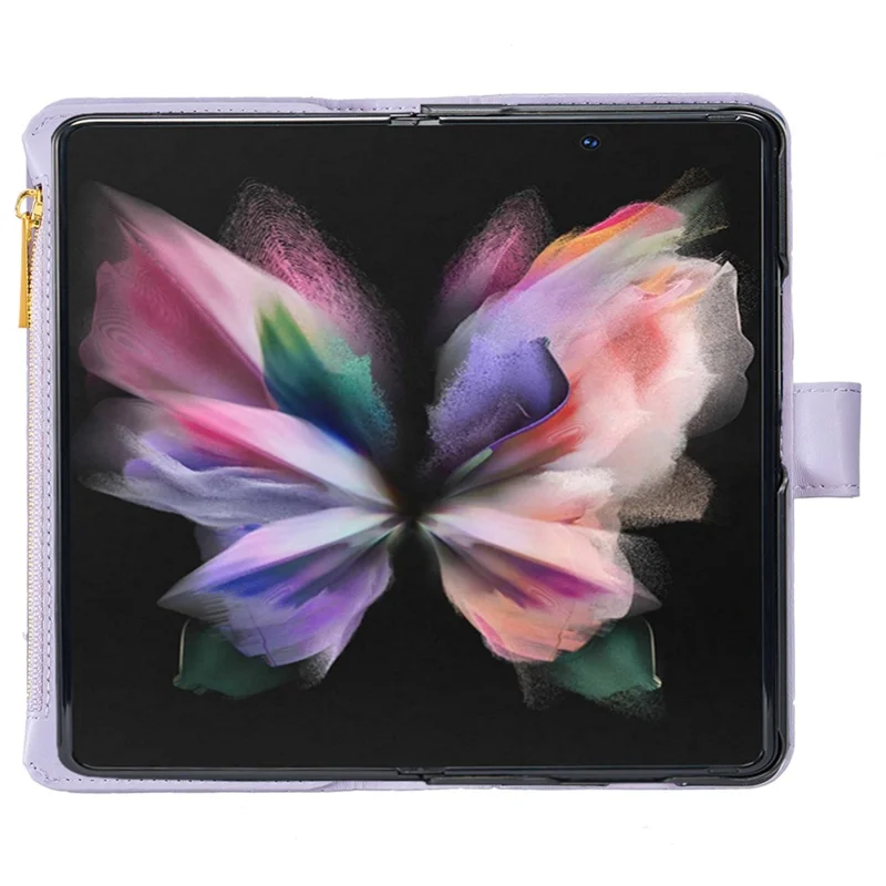 BINFEN COLOR Para Caso Samsung Galaxy Z Fold6 5G PU Leather Zipper Pocket Phone Cover - Roxo