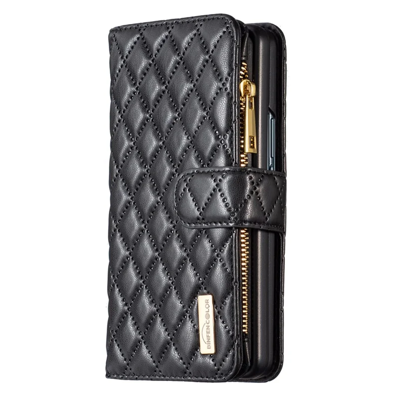 BINFEN COLOR For Samsung Galaxy Z Fold6 5G Case PU Leather Zipper Pocket Phone Cover - Black