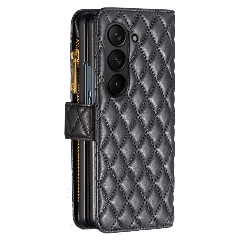 BINFEN COLOR For Samsung Galaxy Z Fold6 5G Case PU Leather Zipper Pocket Phone Cover - Black