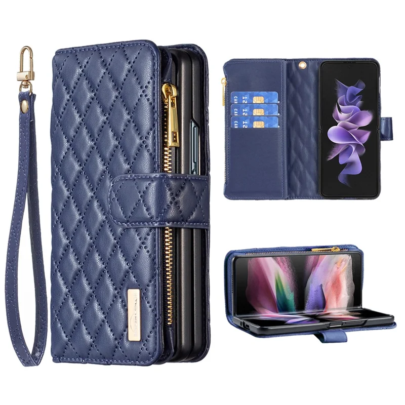 BINFEN COLOR для чехла Samsung Galaxy Z Fold6 5G, кожаный чехол из PU с застежкой-молнией, чехол для телефона - синий