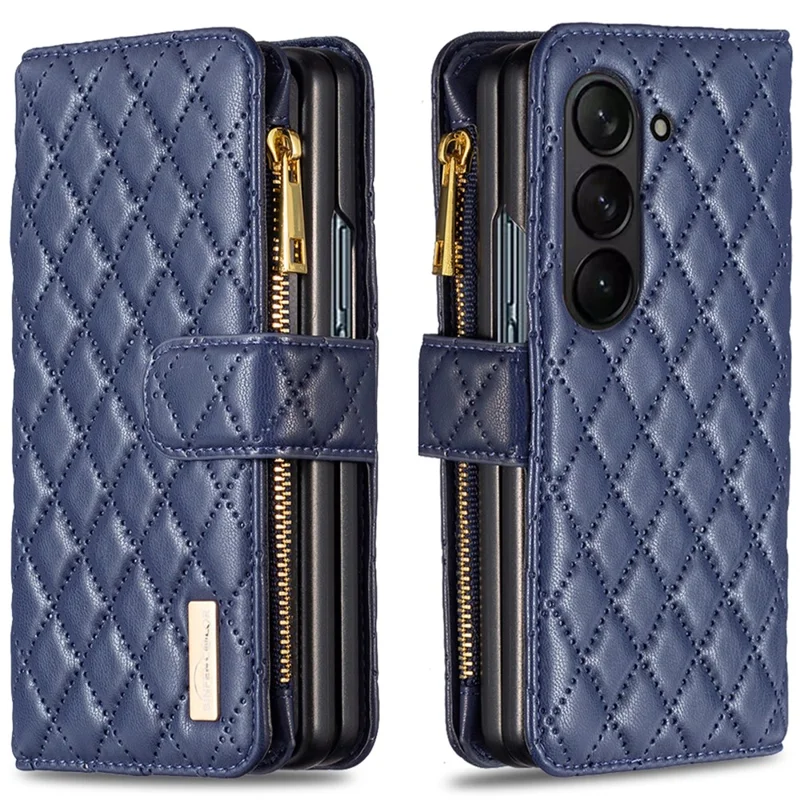 BINFEN COLOR для чехла Samsung Galaxy Z Fold6 5G, кожаный чехол из PU с застежкой-молнией, чехол для телефона - синий