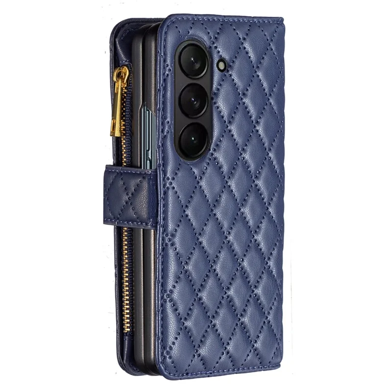 BINFEN COLOR для чехла Samsung Galaxy Z Fold6 5G, кожаный чехол из PU с застежкой-молнией, чехол для телефона - синий