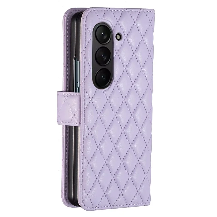 BINFEN COLOR для Samsung Galaxy Z Fold6 5G Чехол Ромбовидный кошелек из PU-кожи Чехол для телефона - фиолетовый