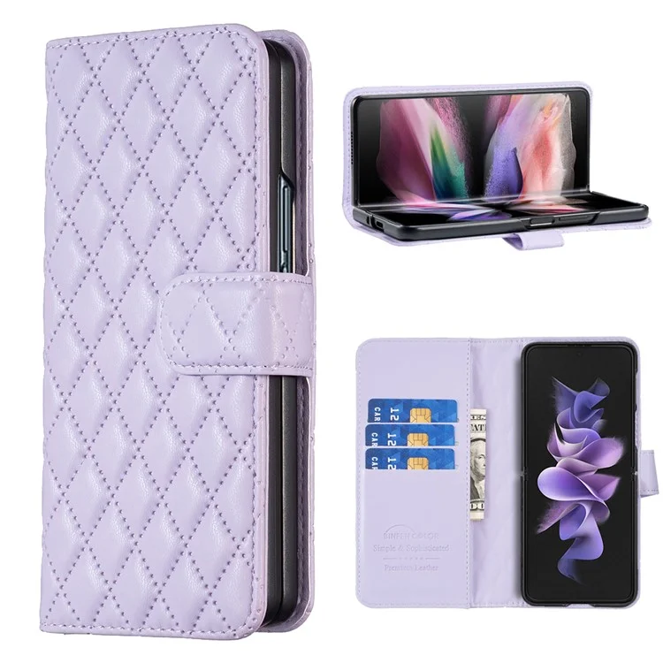 BINFEN COLOR для Samsung Galaxy Z Fold6 5G Чехол Ромбовидный кошелек из PU-кожи Чехол для телефона - фиолетовый