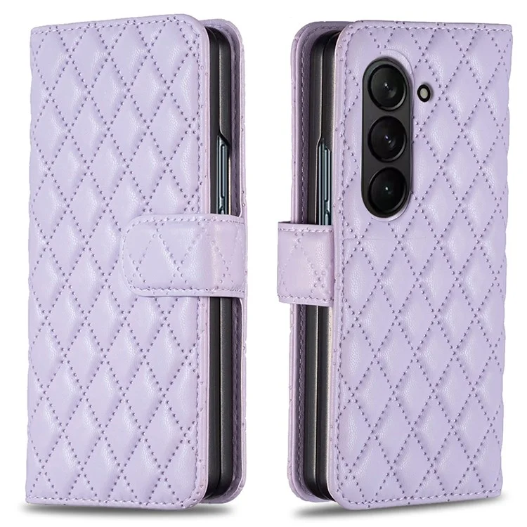 BINFEN COLOR для Samsung Galaxy Z Fold6 5G Чехол Ромбовидный кошелек из PU-кожи Чехол для телефона - фиолетовый