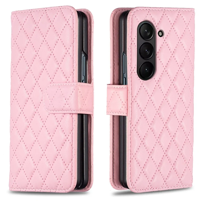 BINFEN COLOR Para Samsung Galaxy Z Fold6 5G Caso Carteira de Couro PU Rhombus - Rosa