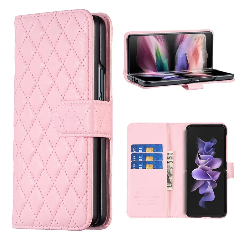 BINFEN COLOR Para Samsung Galaxy Z Fold6 5G Caso Carteira de Couro PU Rhombus - Rosa