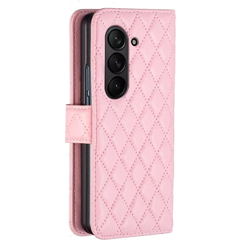 BINFEN COLOR Para Samsung Galaxy Z Fold6 5G Caso Carteira de Couro PU Rhombus - Rosa