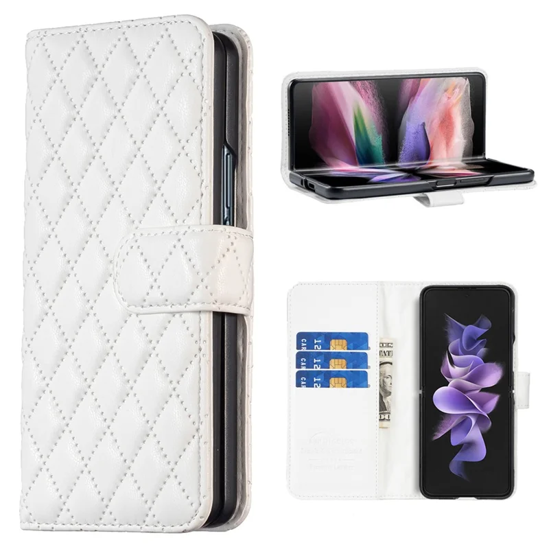BINFEN COLOR per Samsung Galaxy Z Fold6 5G Custodia Portafoglio in Pelle PU con Disegno a Rombi - Bianco