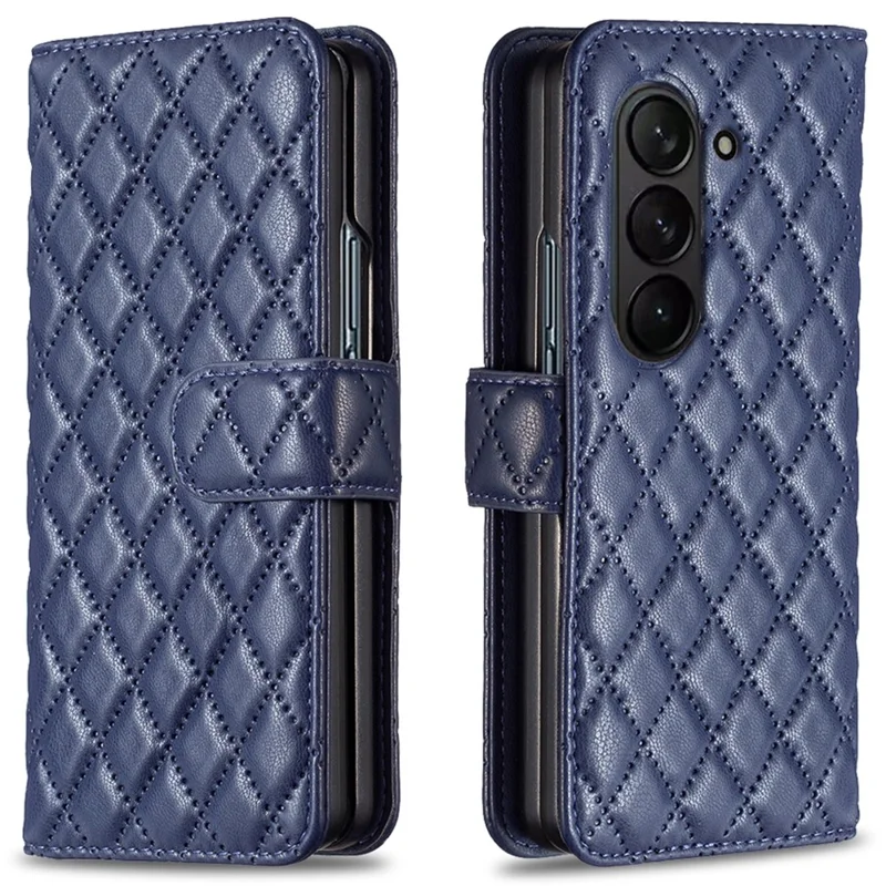 BINFEN COLOR For Samsung Galaxy Z Fold6 5G Case Rhombus Wallet PU Leather Phone Cover - Blue