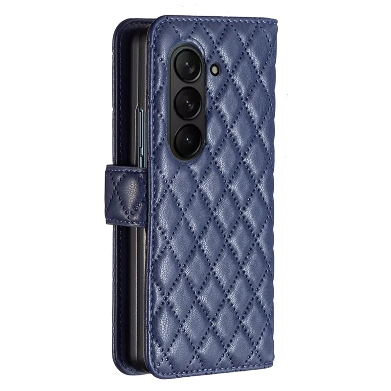 BINFEN COLOR For Samsung Galaxy Z Fold6 5G Case Rhombus Wallet PU Leather Phone Cover - Blue
