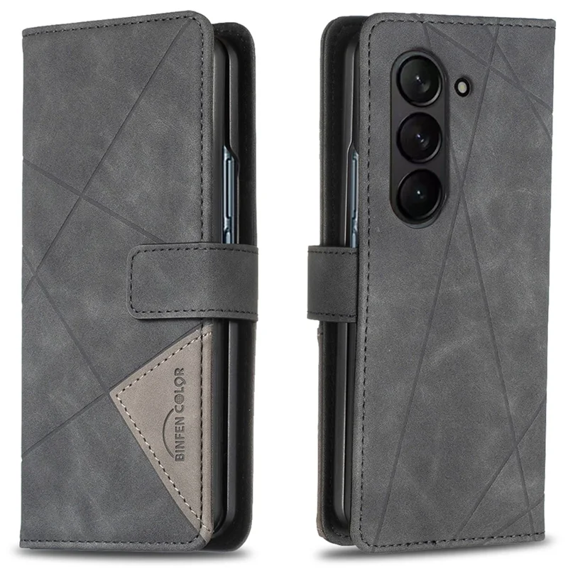 BINFEN COLOR BF05 For Samsung Galaxy Z Fold6 5G Case PU Leather Geometric Phone Cover - Black