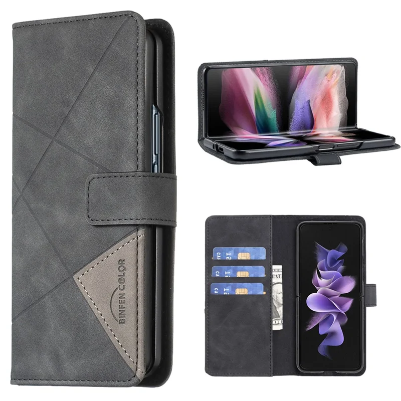 BINFEN COLOR BF05 For Samsung Galaxy Z Fold6 5G Case PU Leather Geometric Phone Cover - Black