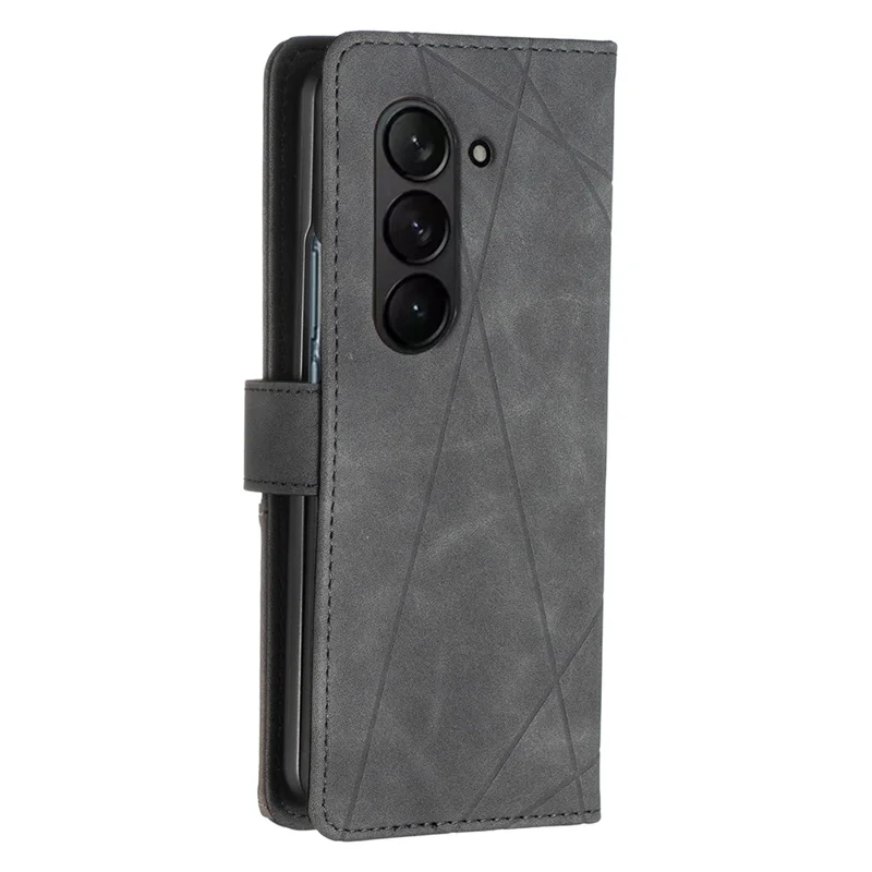 BINFEN COLOR BF05 For Samsung Galaxy Z Fold6 5G Case PU Leather Geometric Phone Cover - Black