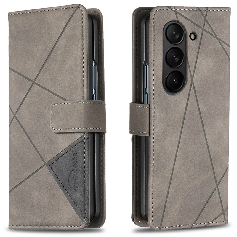 BINFEN COLOR BF05 For Samsung Galaxy Z Fold6 5G Case PU Leather Geometric Phone Cover - Grey