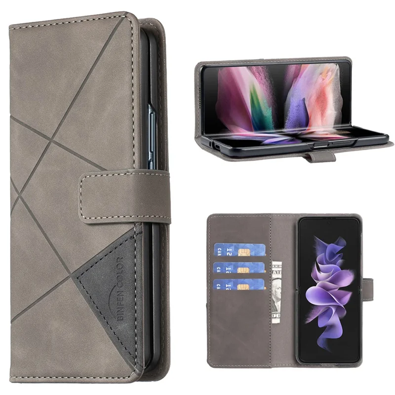 BINFEN COLOR BF05 For Samsung Galaxy Z Fold6 5G Case PU Leather Geometric Phone Cover - Grey