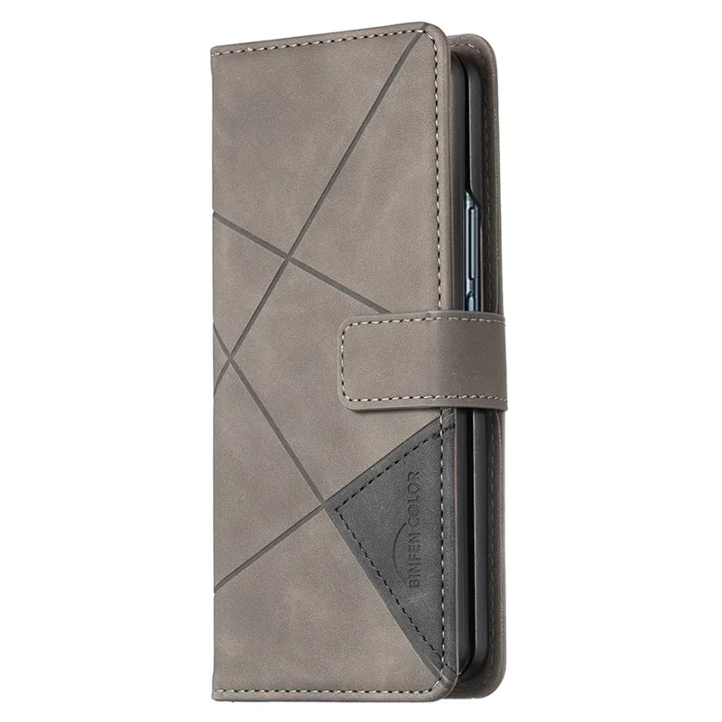 BINFEN COLOR BF05 For Samsung Galaxy Z Fold6 5G Case PU Leather Geometric Phone Cover - Grey