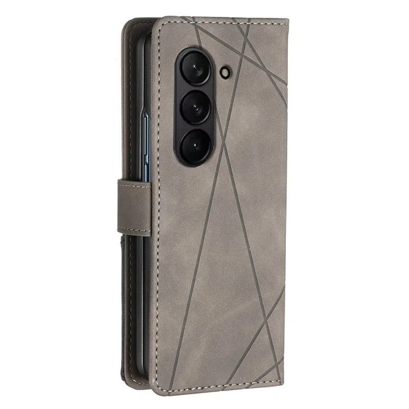 BINFEN COLOR BF05 For Samsung Galaxy Z Fold6 5G Case PU Leather Geometric Phone Cover - Grey