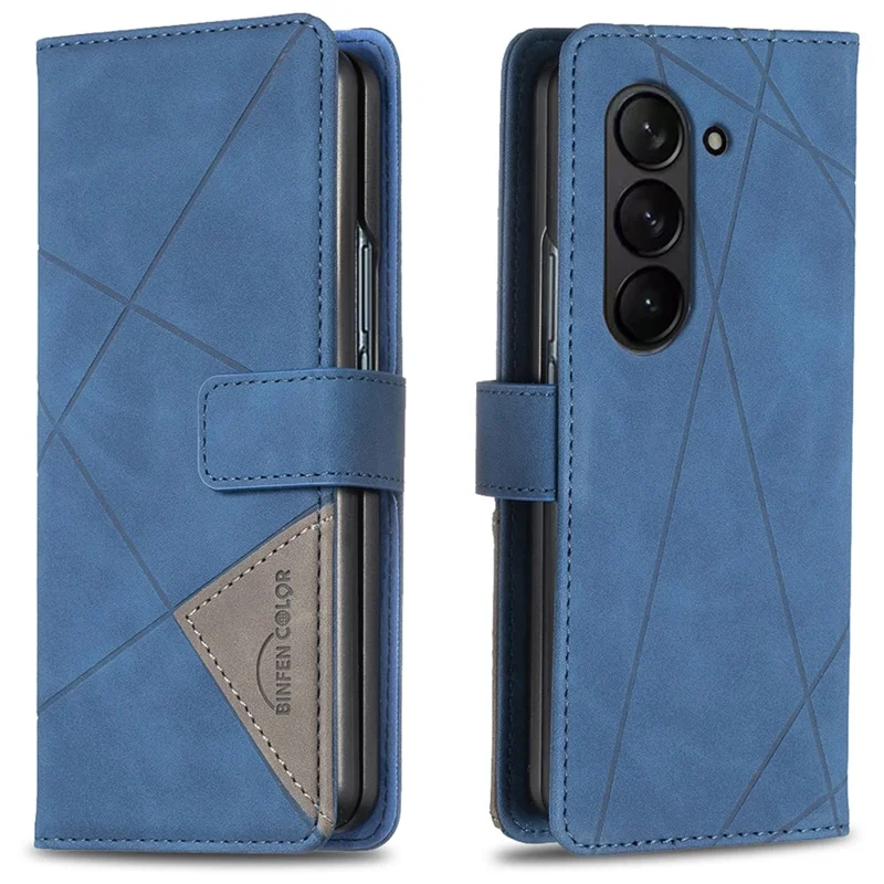 BINFEN COLOR BF05 For Samsung Galaxy Z Fold6 5G Case PU Leather Geometric Phone Cover - Blue