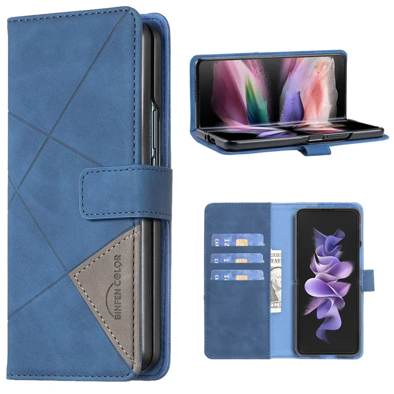 BINFEN COLOR BF05 For Samsung Galaxy Z Fold6 5G Case PU Leather Geometric Phone Cover - Blue