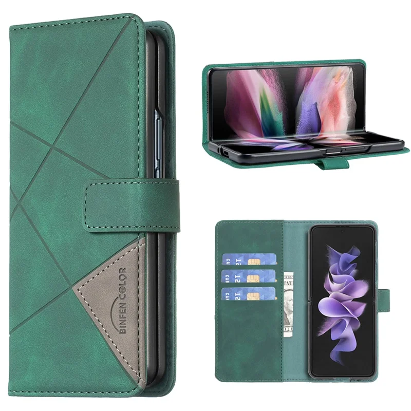 BINFEN COLOR BF05 For Samsung Galaxy Z Fold6 5G Case PU Leather Geometric Phone Cover - Green