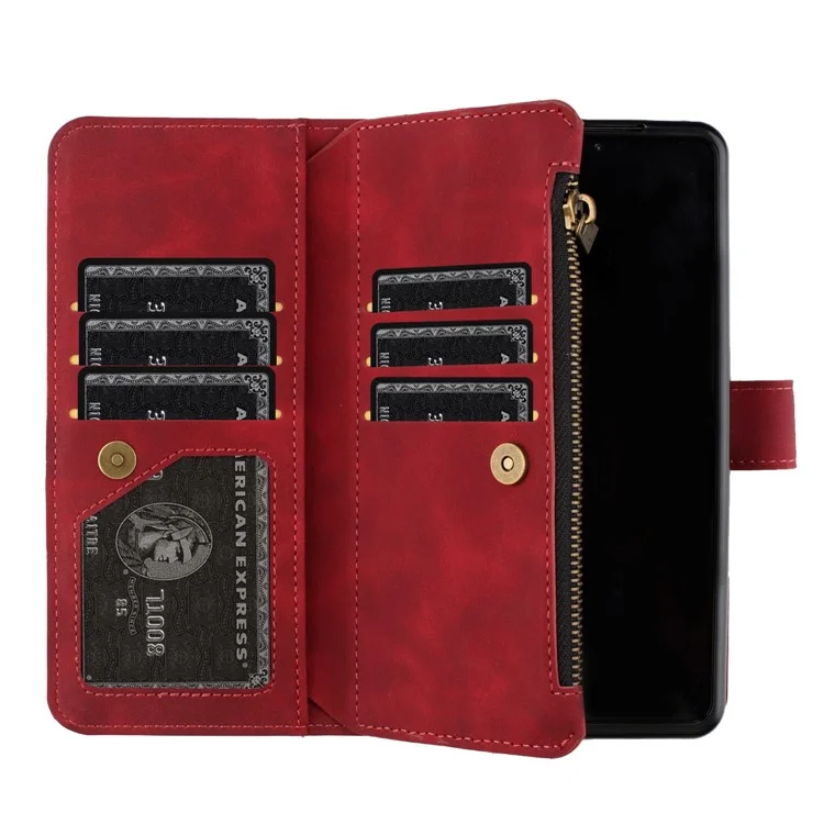 BINFEN COLOR для чехла Samsung Galaxy Z Fold6 5G Zipper Pocket Wallet Leather Phone Cover - Красный