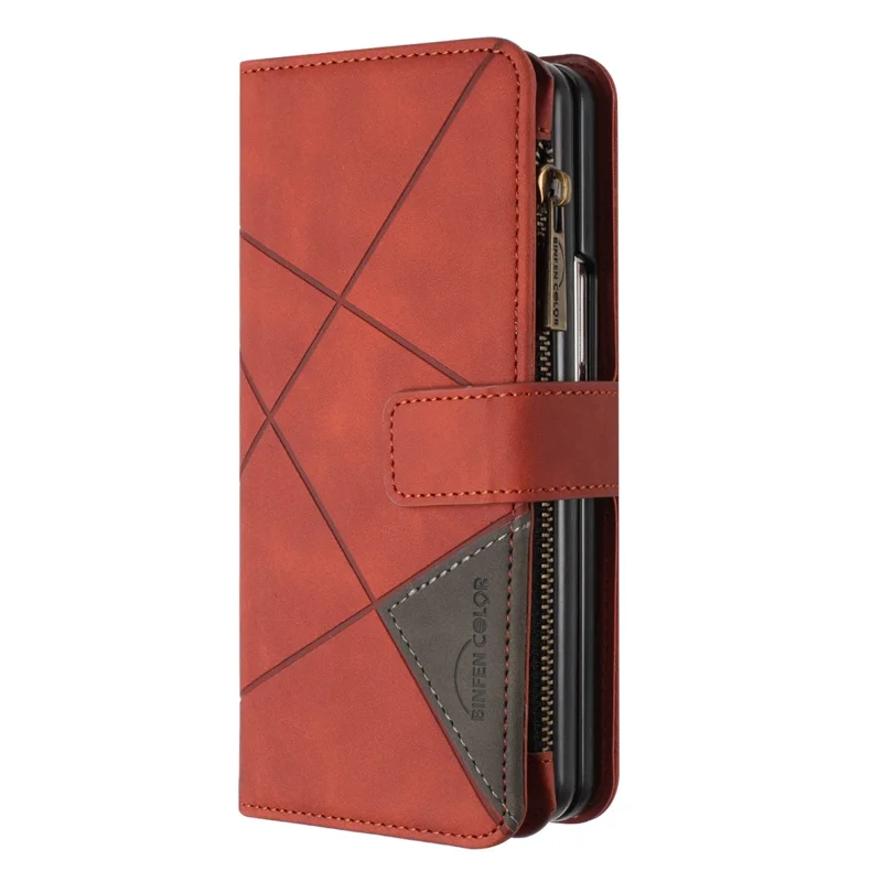 BINFEN COLOR Para Samsung Galaxy Z Fold6 5G Capa Bolso Zíper Carteira Capa de Couro do Telefone - Marrom