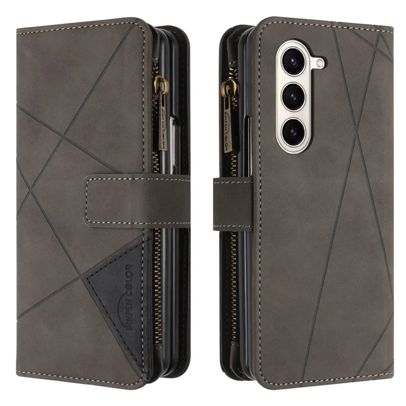 BINFEN COLOR For Samsung Galaxy Z Fold6 5G Case Zipper Pocket Wallet Leather Phone Cover - Grey