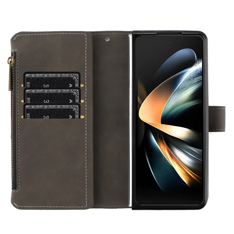 BINFEN COLOR For Samsung Galaxy Z Fold6 5G Case Zipper Pocket Wallet Leather Phone Cover - Grey