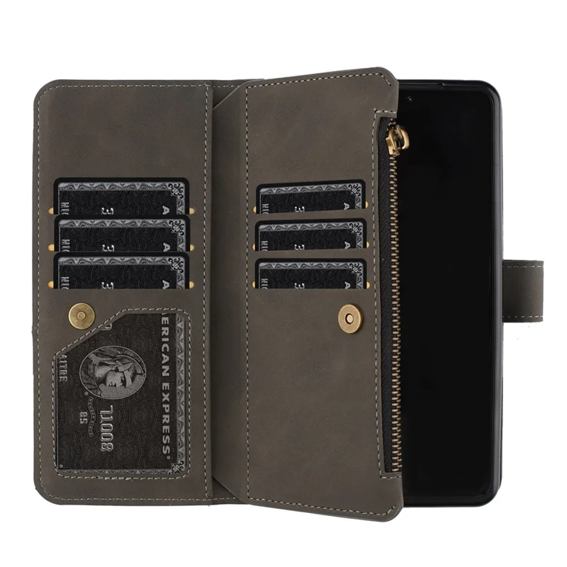 BINFEN COLOR For Samsung Galaxy Z Fold6 5G Case Zipper Pocket Wallet Leather Phone Cover - Grey