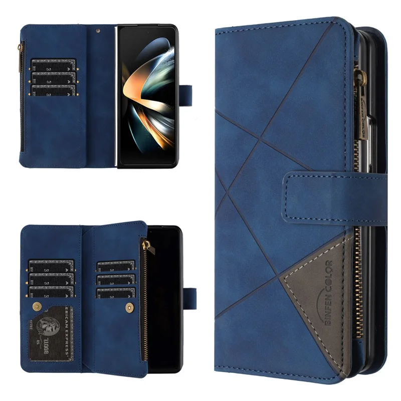 BINFEN COLOR For Samsung Galaxy Z Fold6 5G Case Zipper Pocket Wallet Leather Phone Cover - Blue