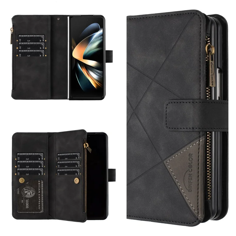 BINFEN COLOR Para Samsung Galaxy Z Fold6 5G Funda Bolsillo Cremallera Cartera Cuero Funda Teléfono - Negro
