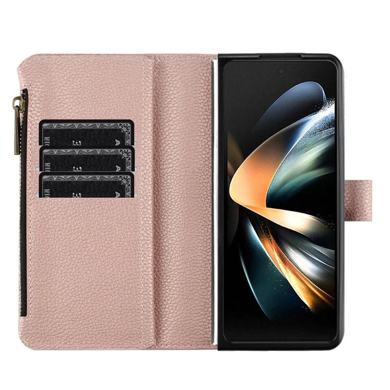 BINFEN COLOR Für Samsung Galaxy Z Fold6 5G Hülle PU-Leder Litchi-Textur Reißverschluss Handyhülle - Roségold