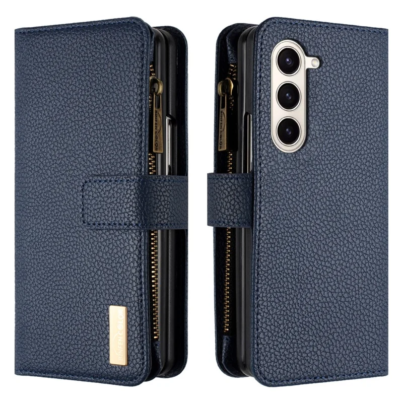 BINFEN COLOR Per Samsung Galaxy Z Fold6 5G Custodia in Pelle PU Texture Zipper Zipper - Blu