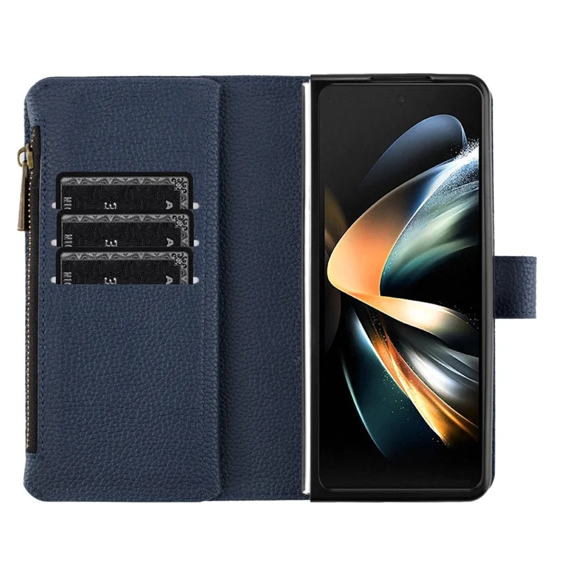BINFEN COLOR Per Samsung Galaxy Z Fold6 5G Custodia in Pelle PU Texture Zipper Zipper - Blu