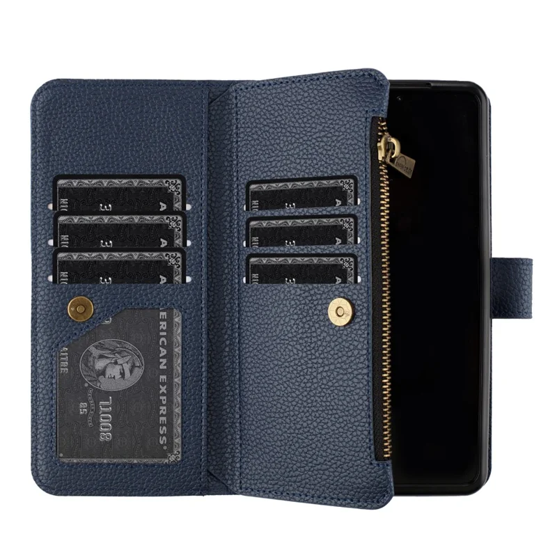 BINFEN COLOR Per Samsung Galaxy Z Fold6 5G Custodia in Pelle PU Texture Zipper Zipper - Blu
